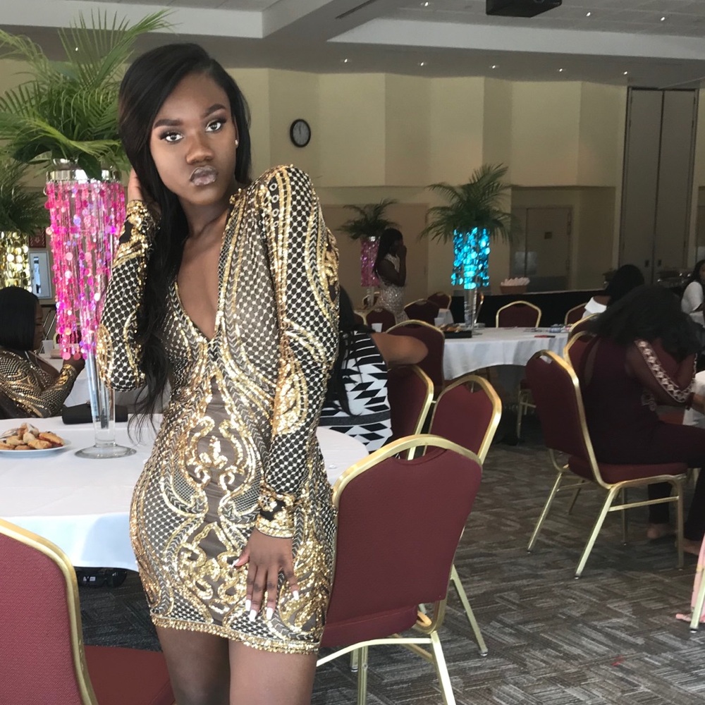 Long Sleeve Gold Mini Dress (Aphrodite)